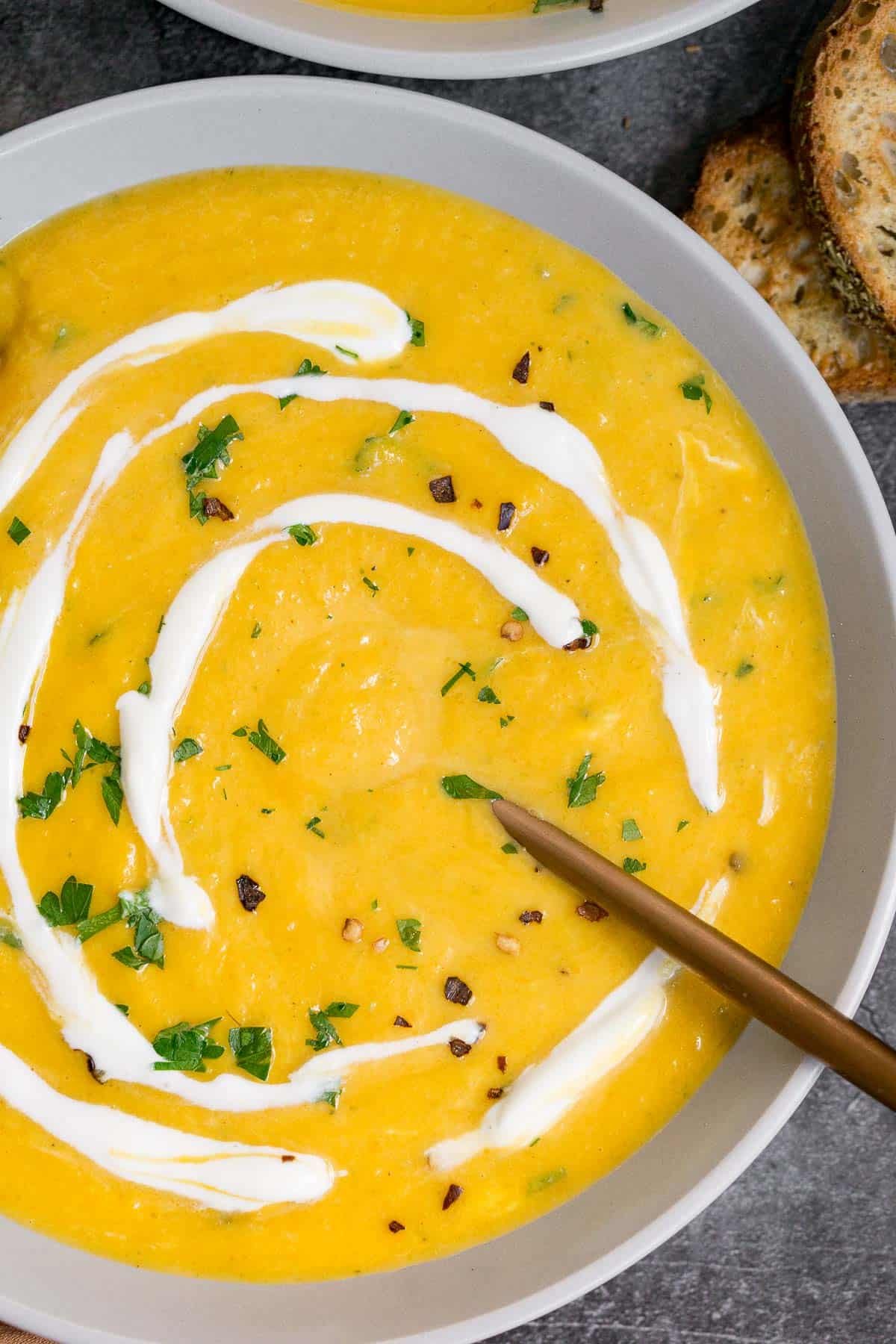 Butternut squash leek soup with coconut milk