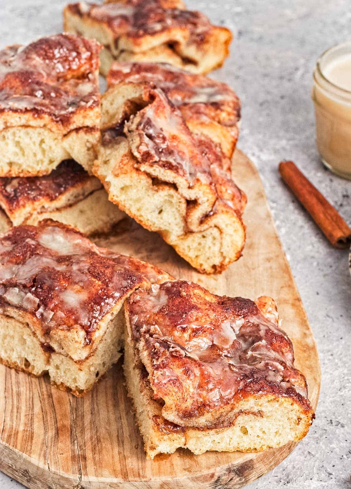 cinnamon roll focaccia on a cutting board