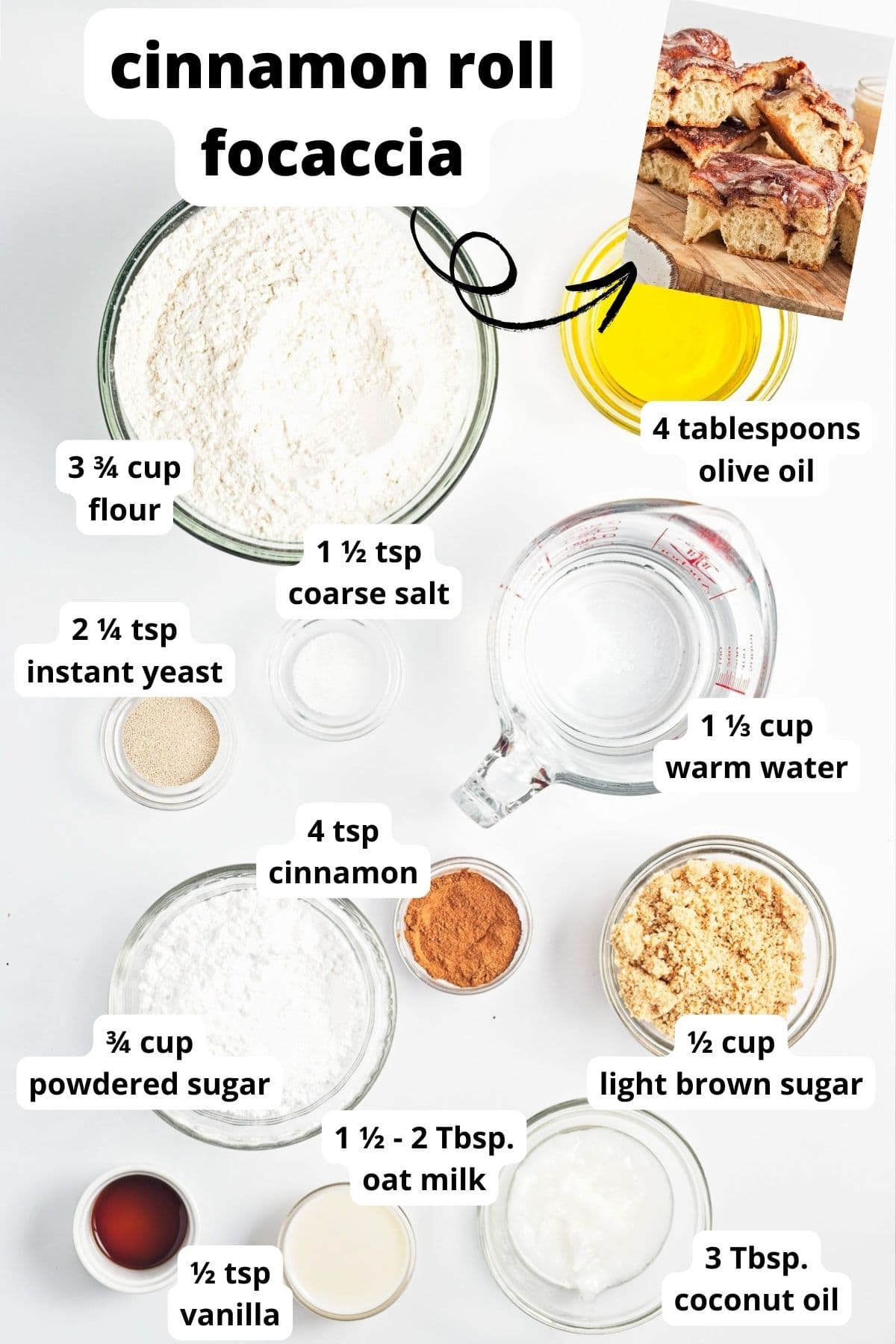 Ingredients for cinnamon roll focaccia