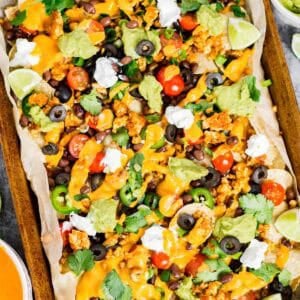 Platter of loaded vegan nachos